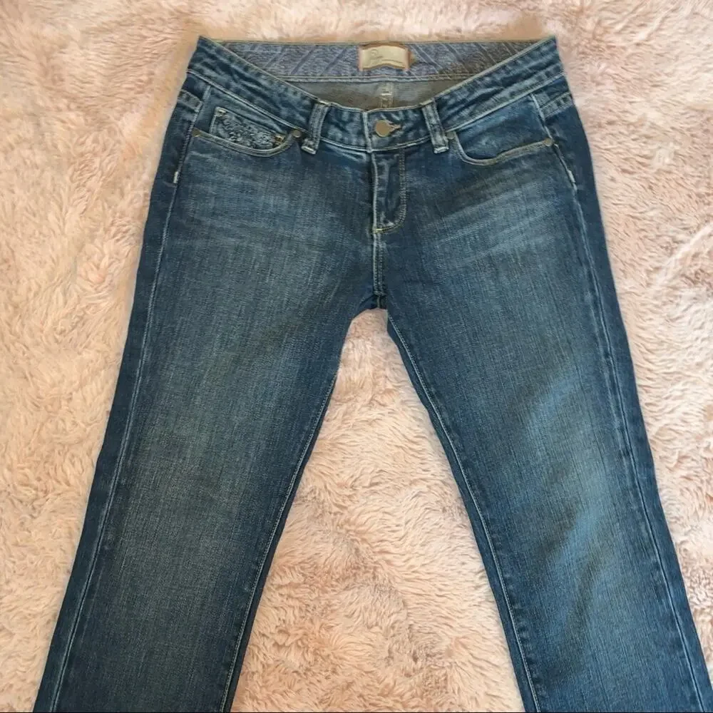 Paige Premium Denim Embroidered Blue Heights Straight Leg Jeans Size: 28